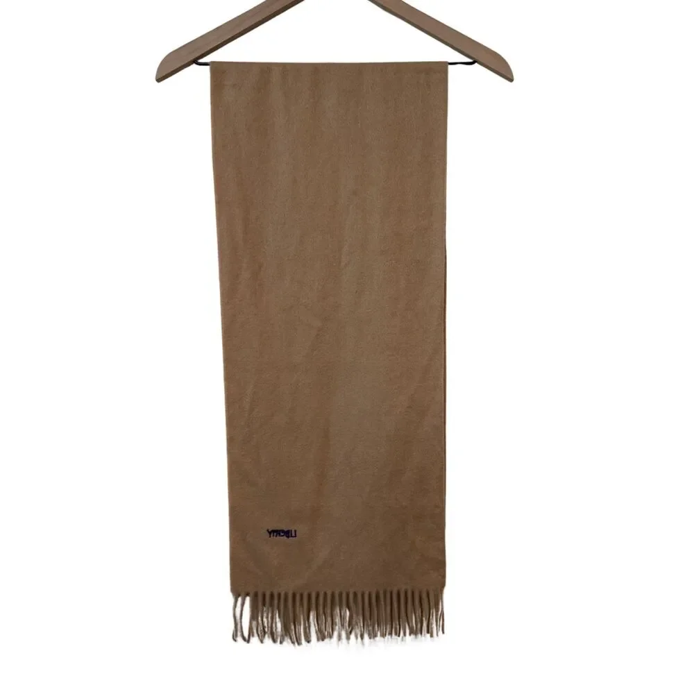 NWT Liberty London 100% Cashmere Tan Fringe Scarf 60